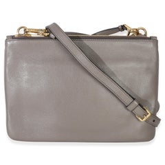Prada Grey Calfskin Enameled Metal Triangle Crossbody Bag