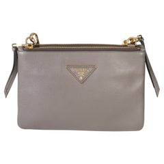 Prada Grey Calfskin Enameled Metal Triangle Crossbody Bag