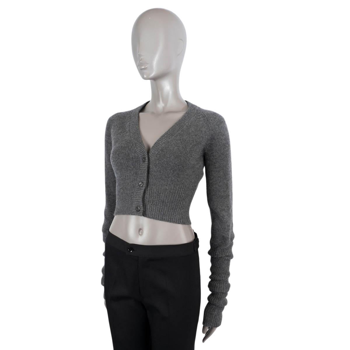 Women's PRADA grey cashmere CROPPED V-NECK Cardigan Sweater 38 XS