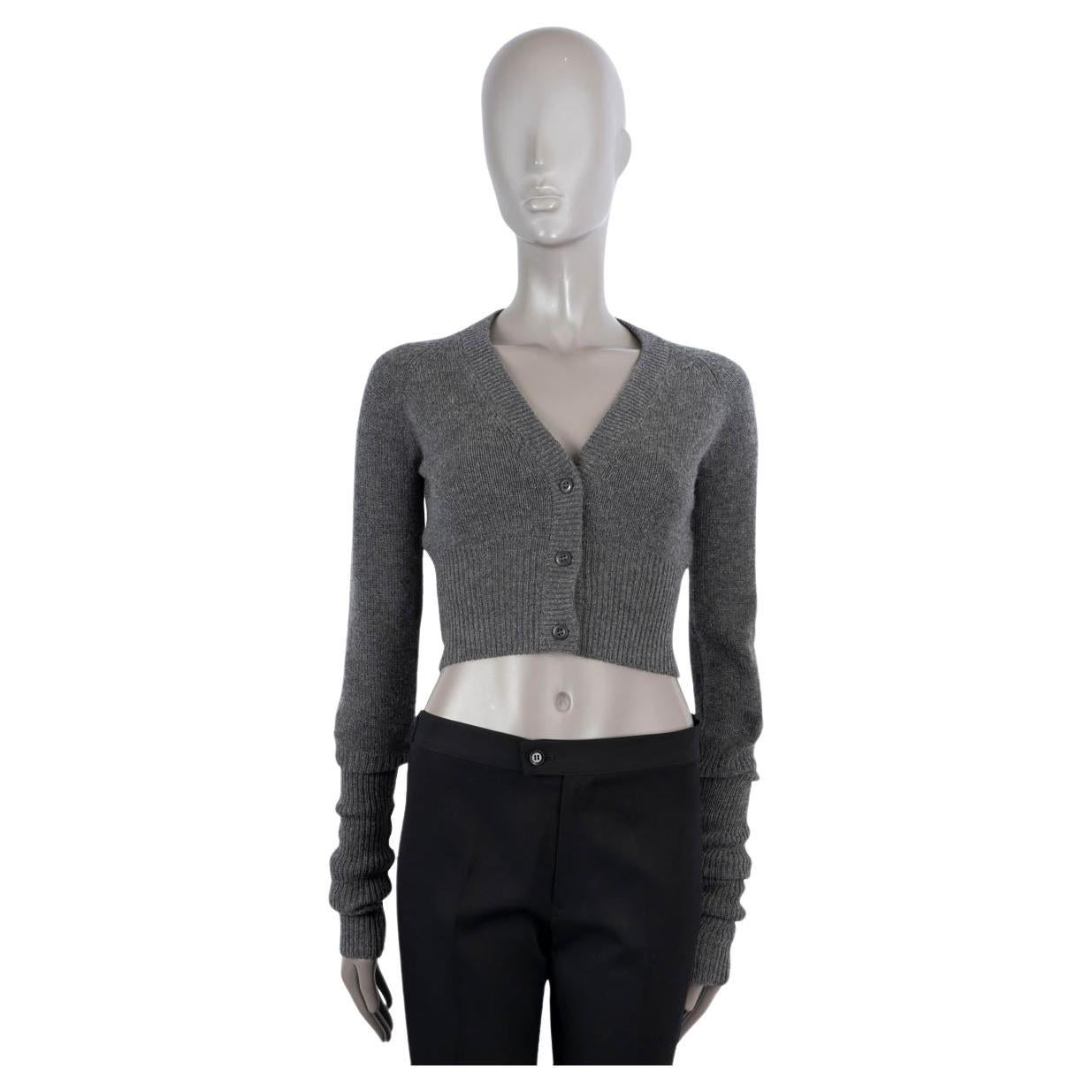 PRADA grey cashmere CROPPED V-NECK Cardigan Sweater 38 XS