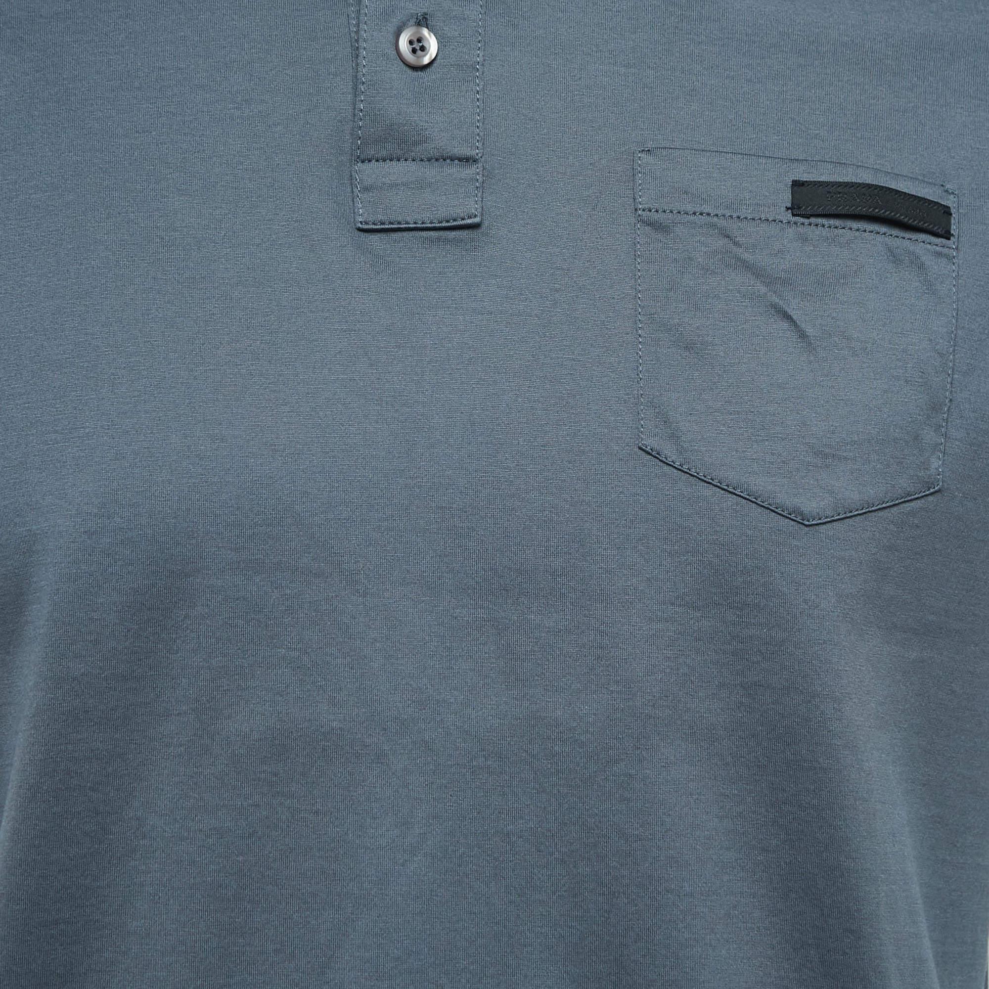 Gray Prada Grey Cotton Logo Pocket Detailed Polo T-Shirt M