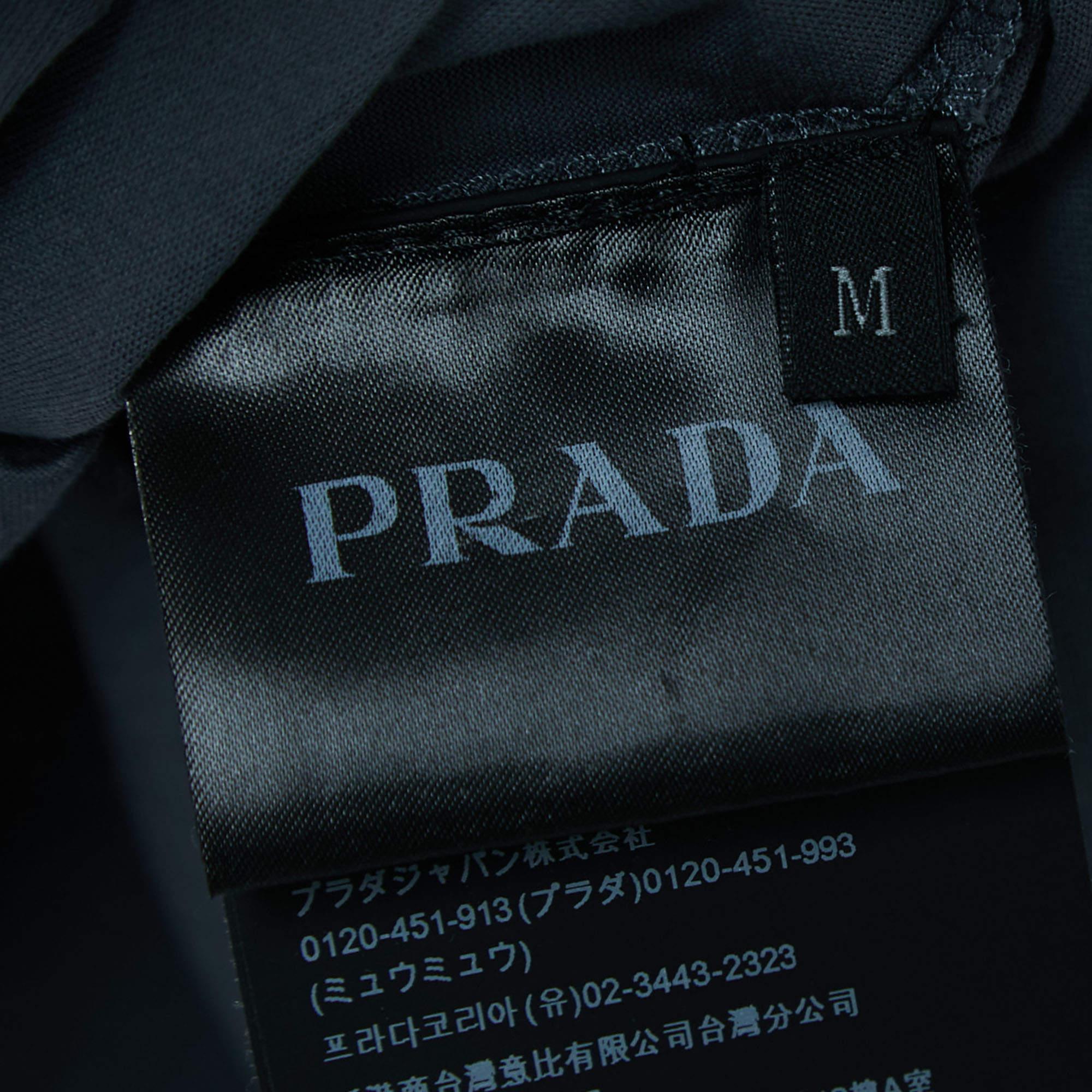 Men's Prada Grey Cotton Logo Pocket Detailed Polo T-Shirt M