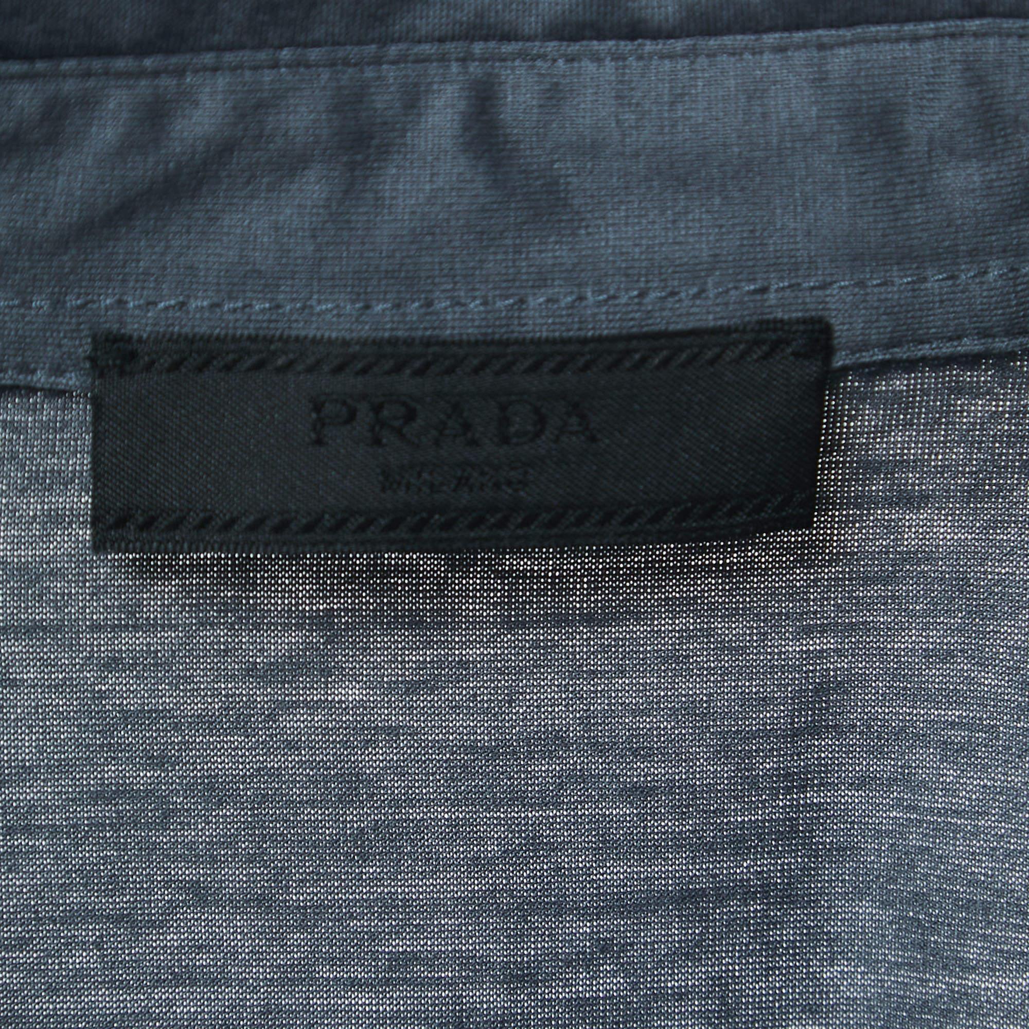 Prada Grey Cotton Logo Pocket Detailed Polo T-Shirt M 1