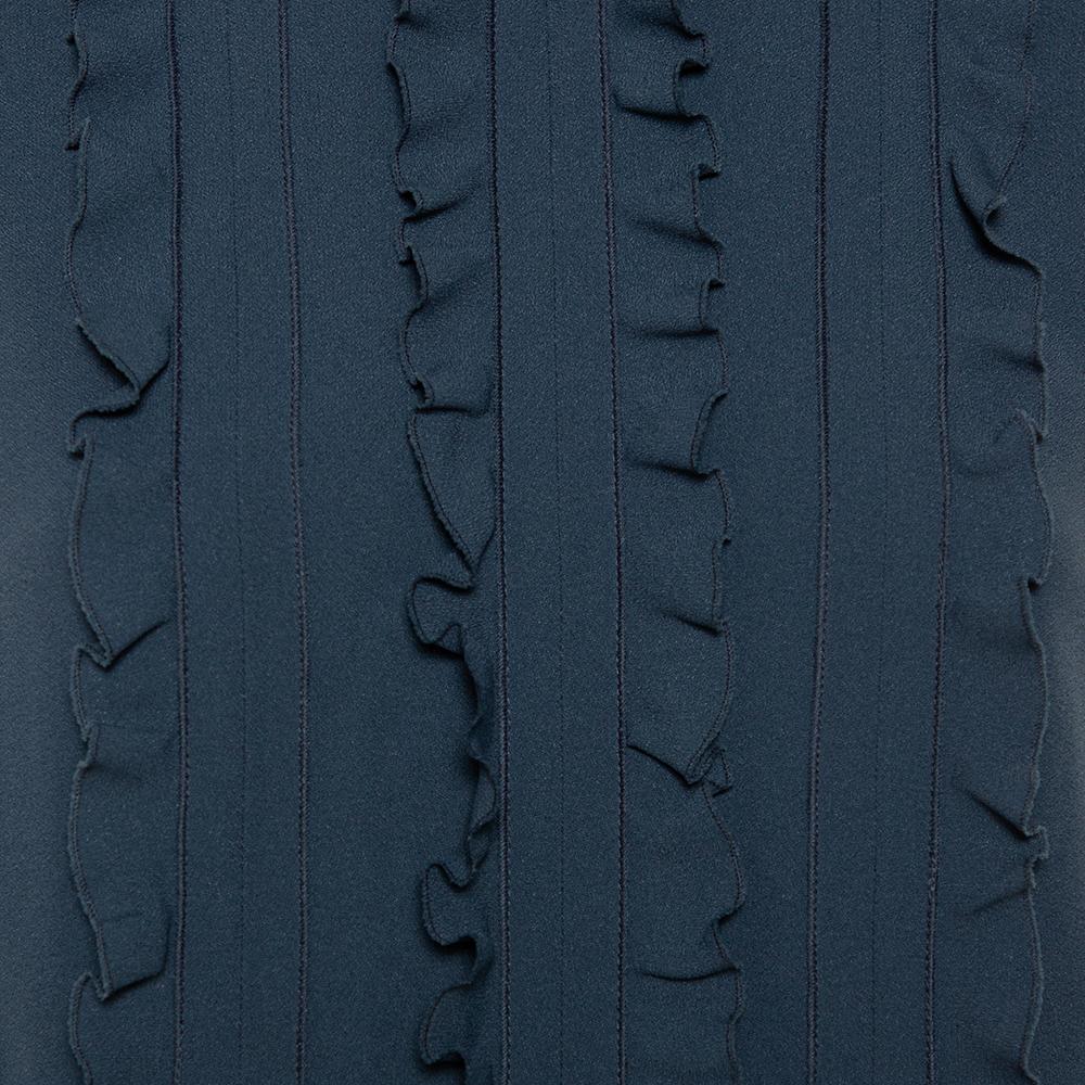 Prada Grey Crepe Ruffle Detail Paneled Bleu Dress S 3