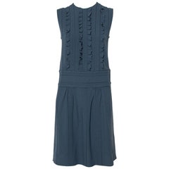 Prada Grey Crepe Ruffle Detail Paneled Bleu Dress S