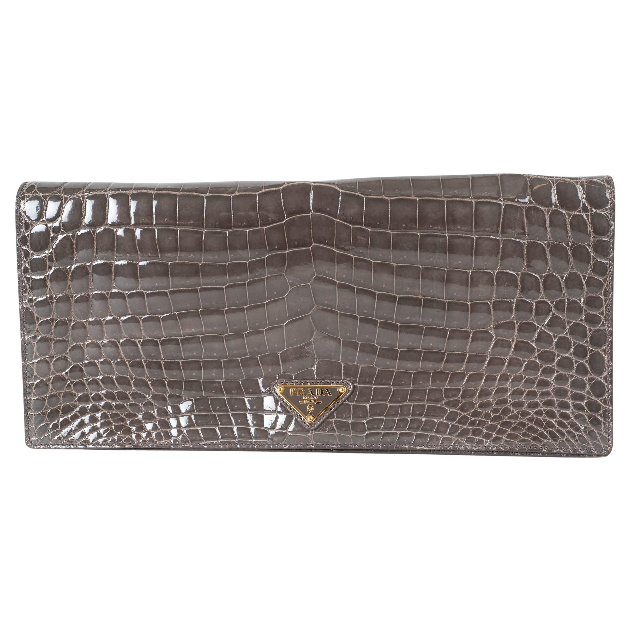 PRADA - Pochette CROCODILLO LUNGA grigio