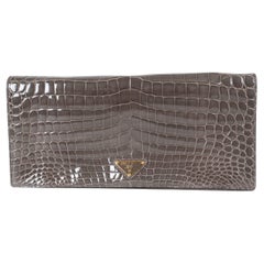 PRADA grey CROCODILE LONG FLAP Clutch Bag