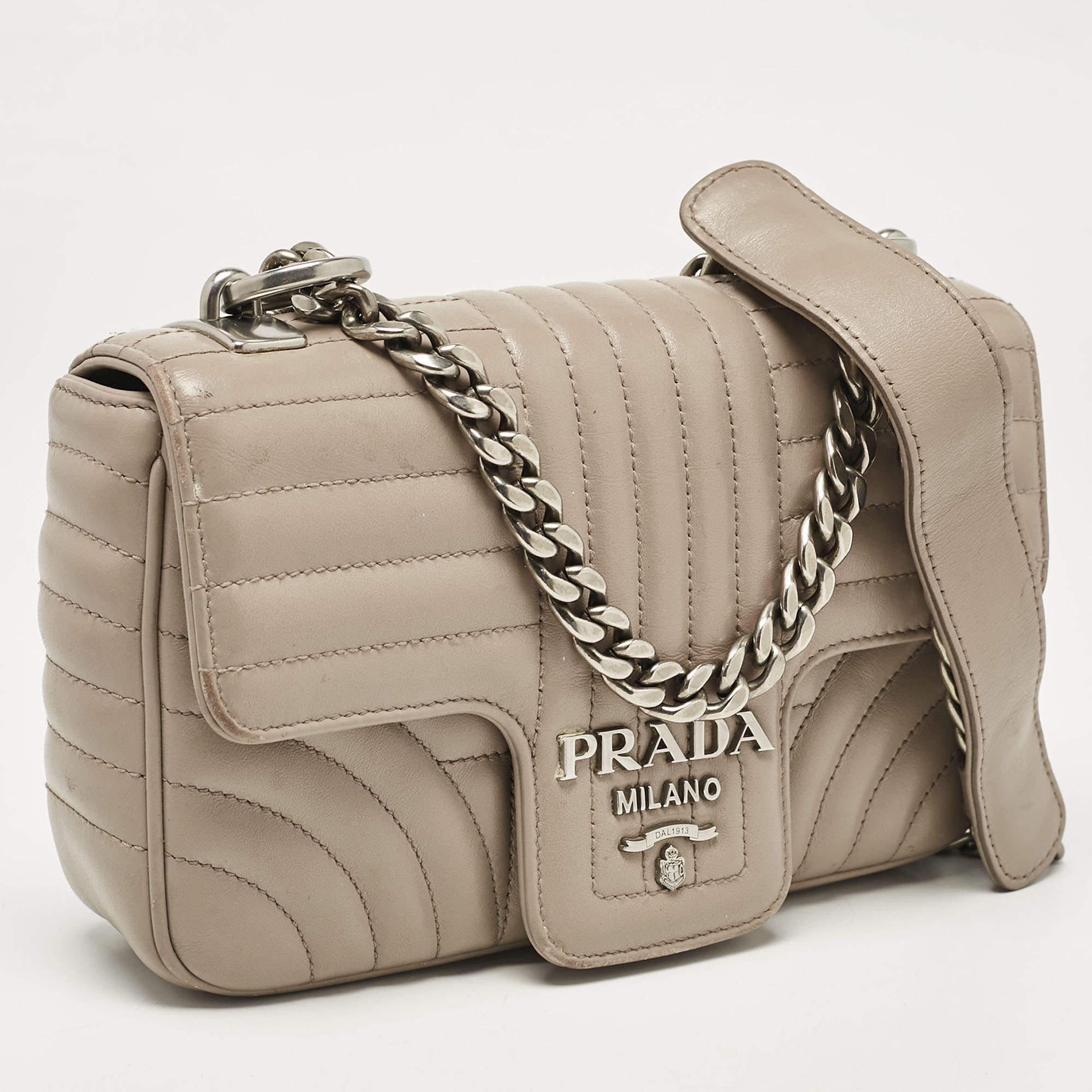 Brown Prada Grey Diagramme Leather Flap Crossbody Bag For Sale