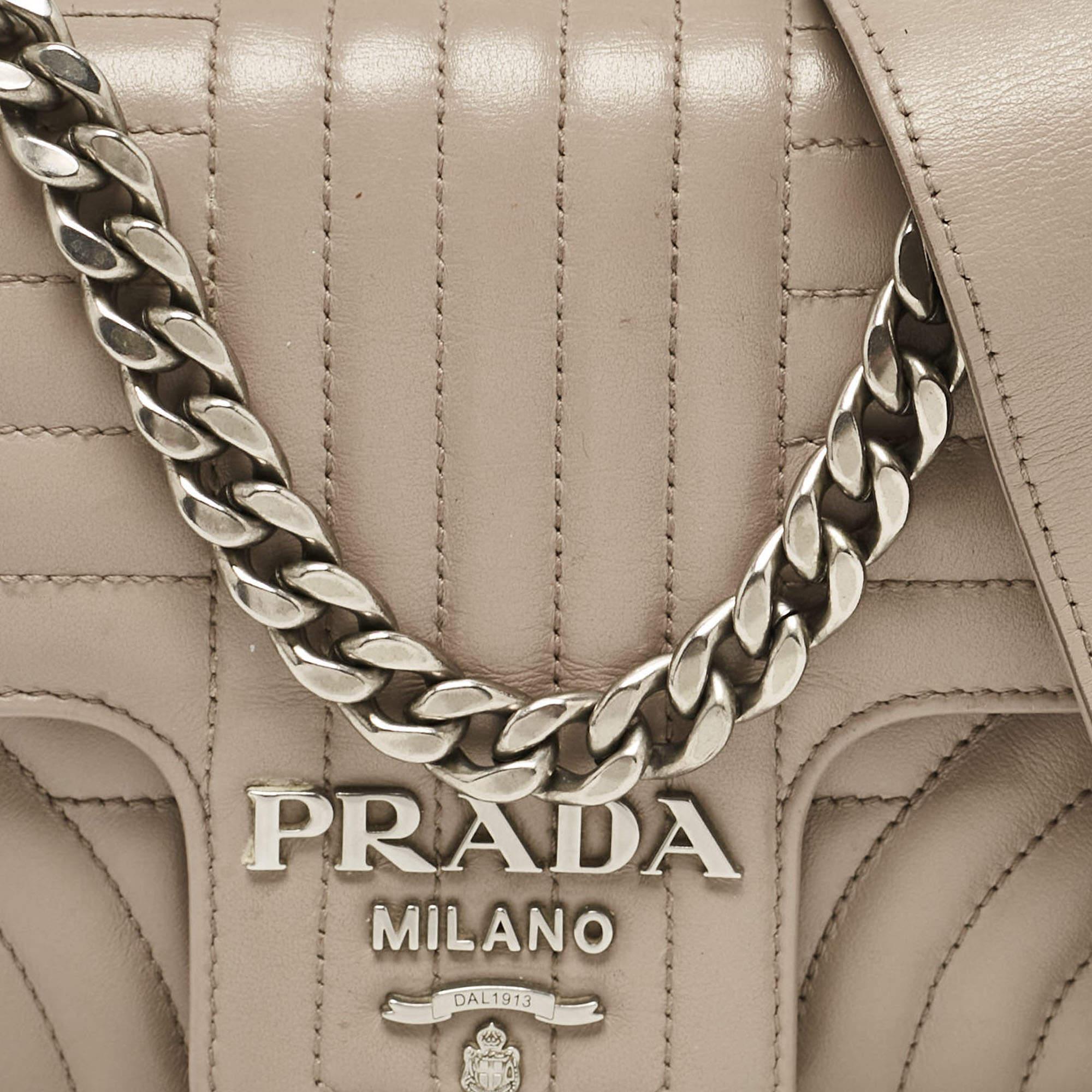 Prada Grey Diagramme Leather Flap Crossbody Bag For Sale 1