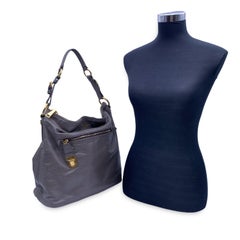 Prada Grey Distressed Leather Zip Pockets ote Shoulder Bag