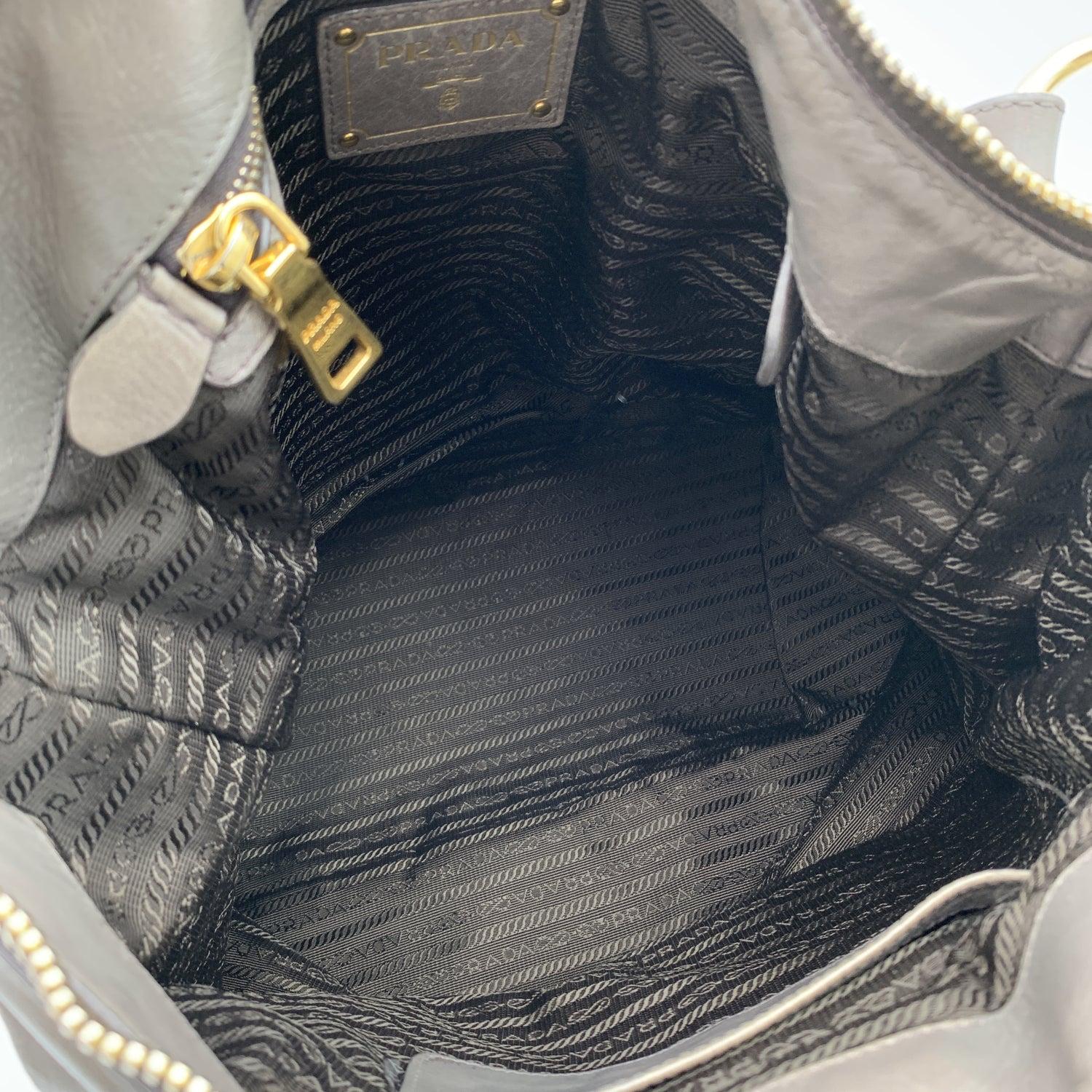 Prada Grey Distressed Leather Zip Pockets ote Shoulder Bag 2