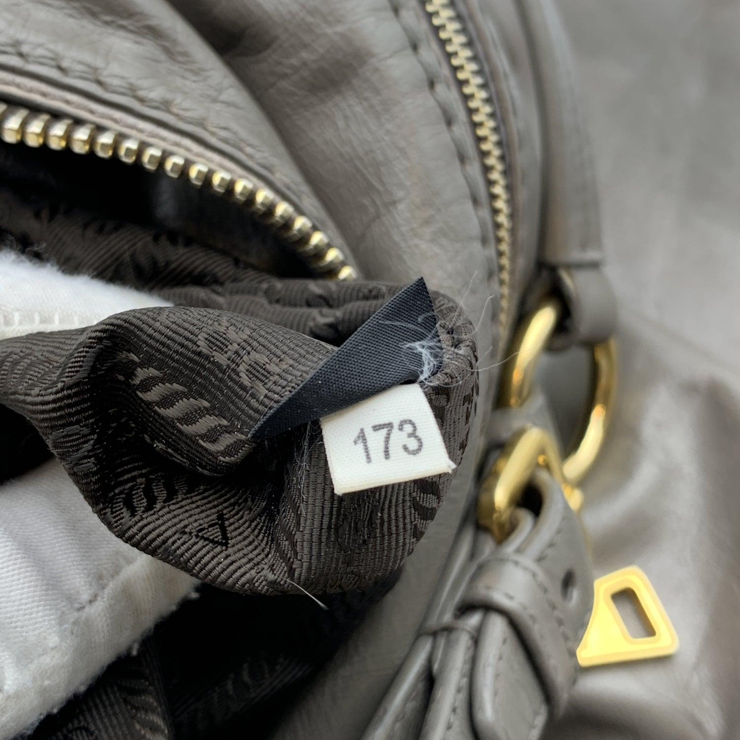 Prada Grey Distressed Leather Zip Pockets ote Shoulder Bag 3