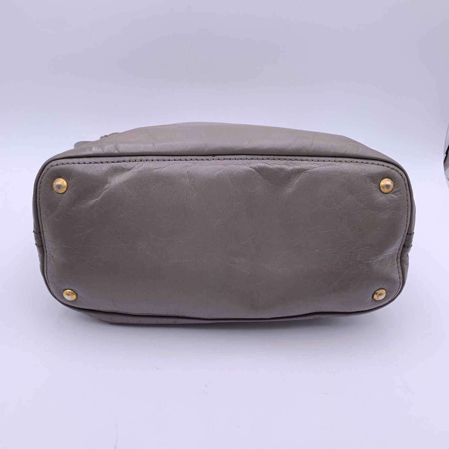 Prada Grey Distressed Leather Zip Pockets ote Shoulder Bag 4