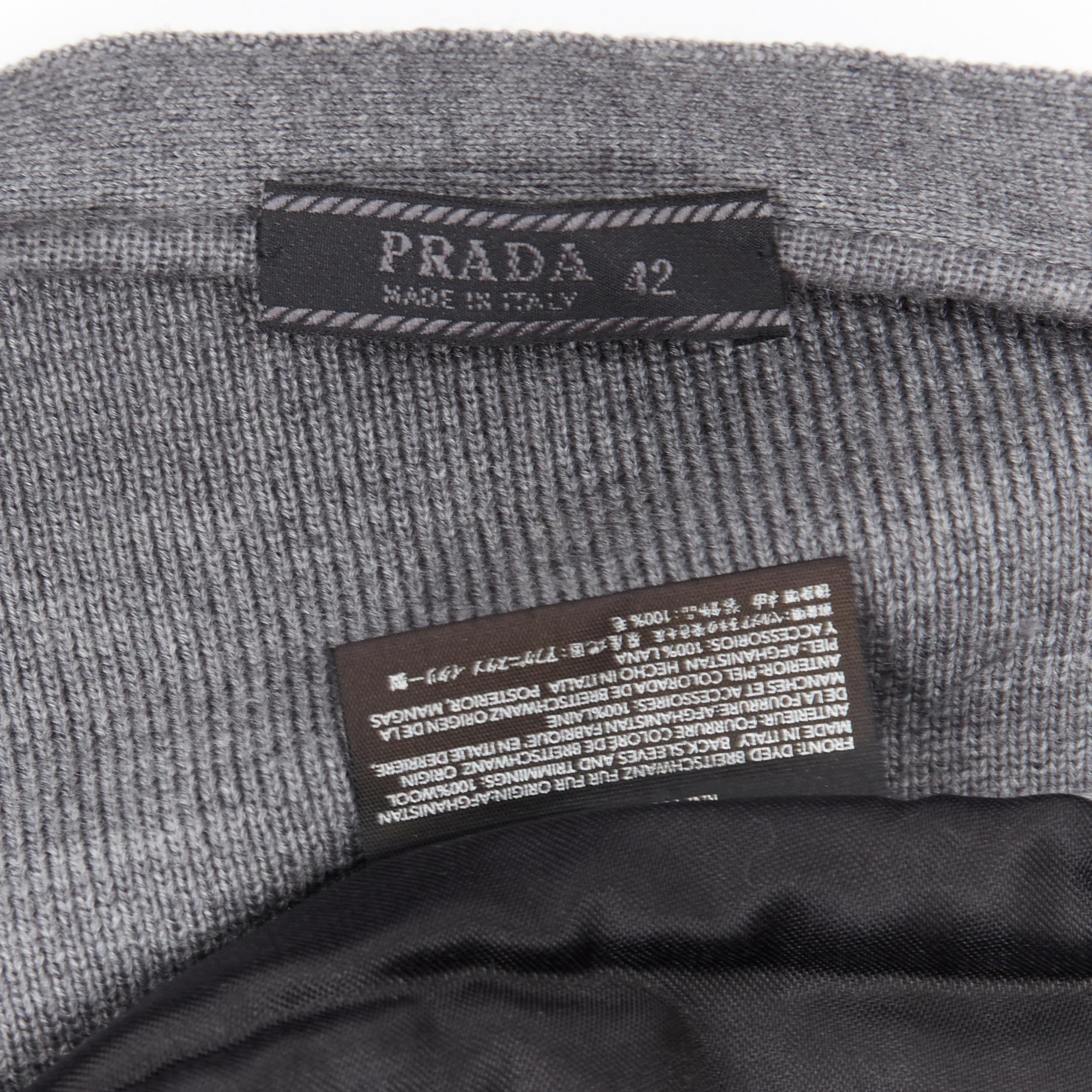 PRADA grey dyed breitschwanz fur front lamb wool knitted cardigan jacket IT42 2