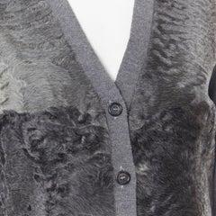 PRADA grey dyed breitschwanz fur front lamb wool knitted cardigan jacket IT42