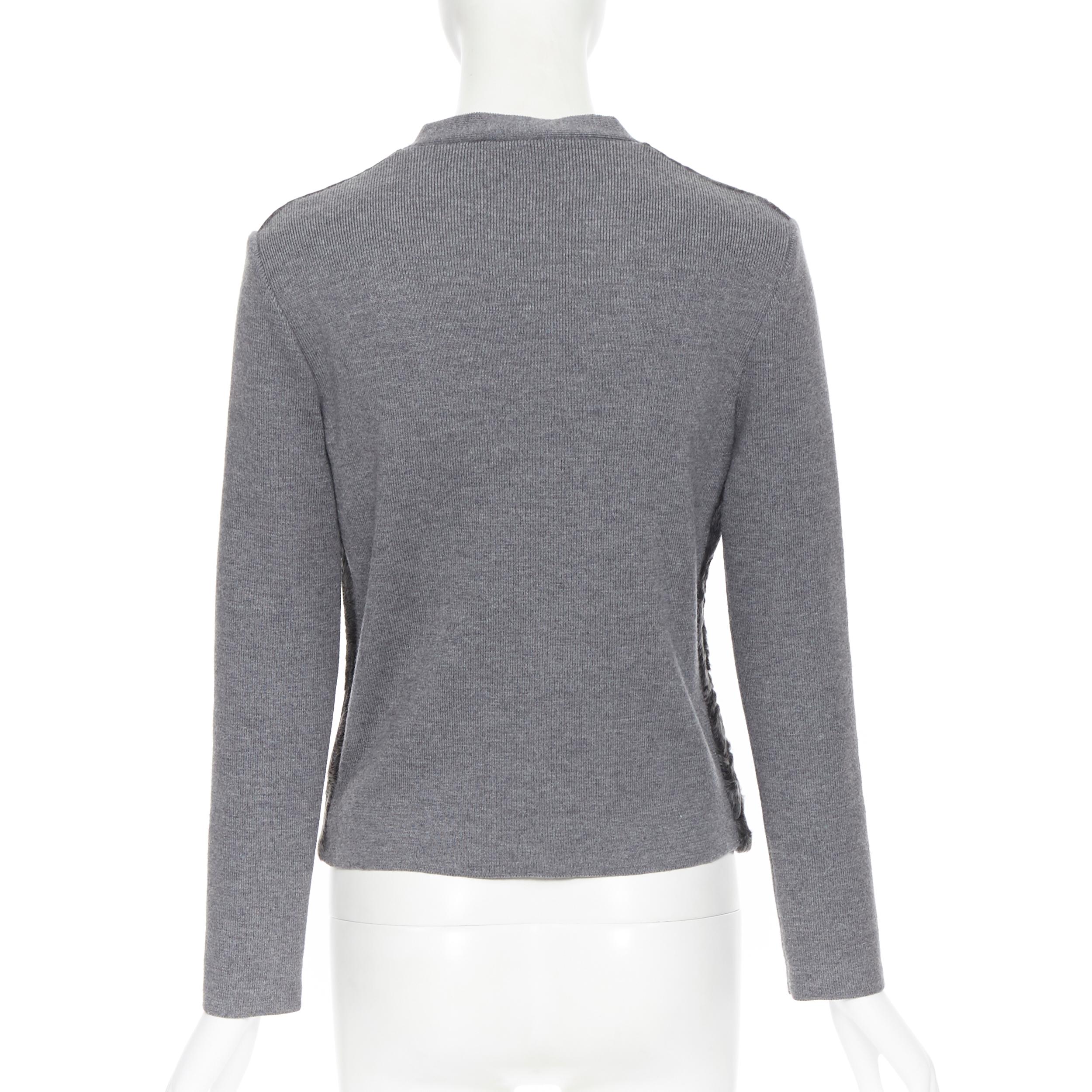 Gray PRADA grey dyed breitschwanz fur front lamb wool knitted cardigan jacket IT42