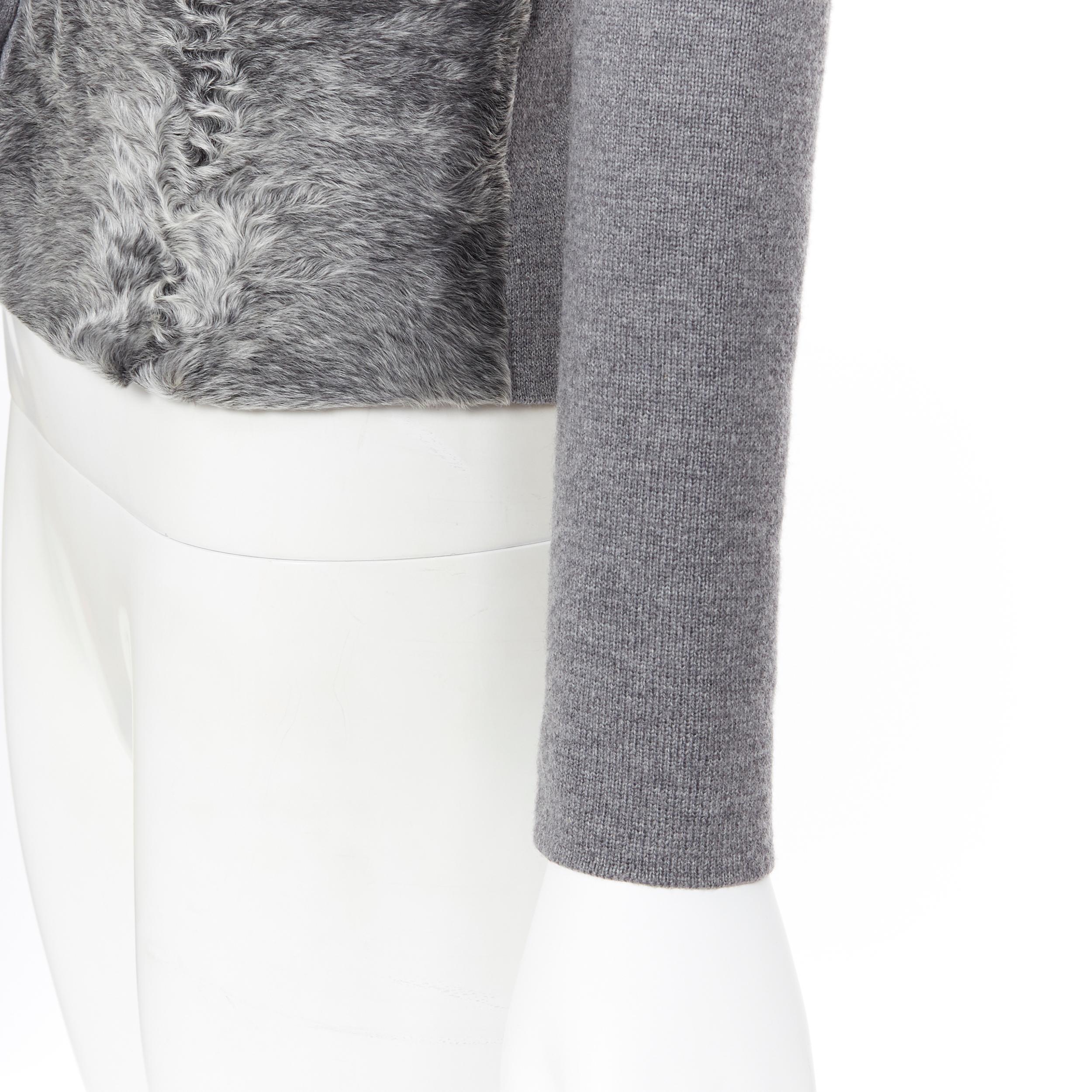PRADA grey dyed breitschwanz fur front lamb wool knitted cardigan jacket IT42 1