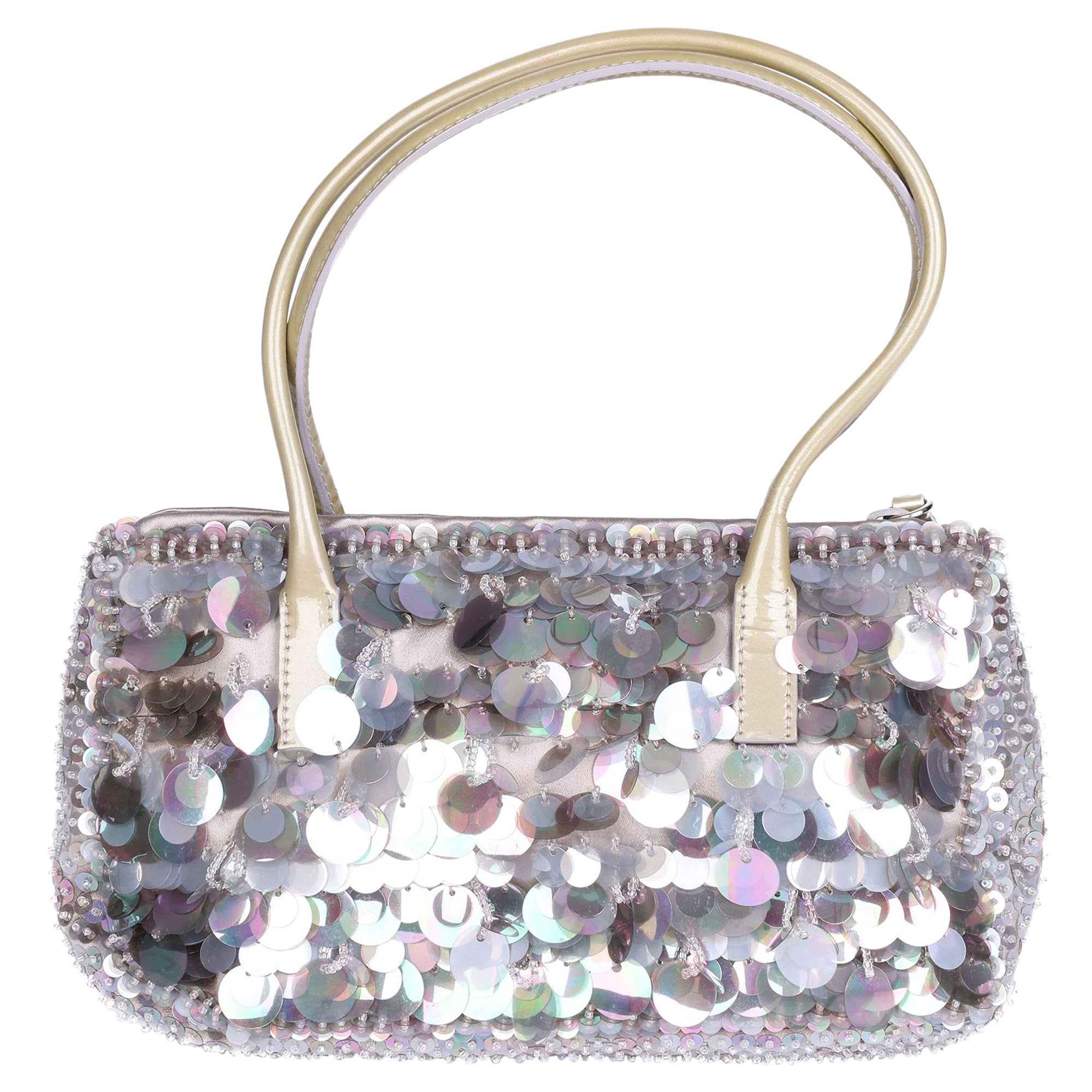 Prada Vintage-Abendtasche aus grauem, verziertem Satin