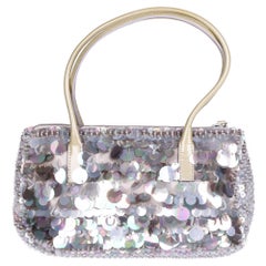 Prada Grey Embellished Satin Vintage Evening Tote