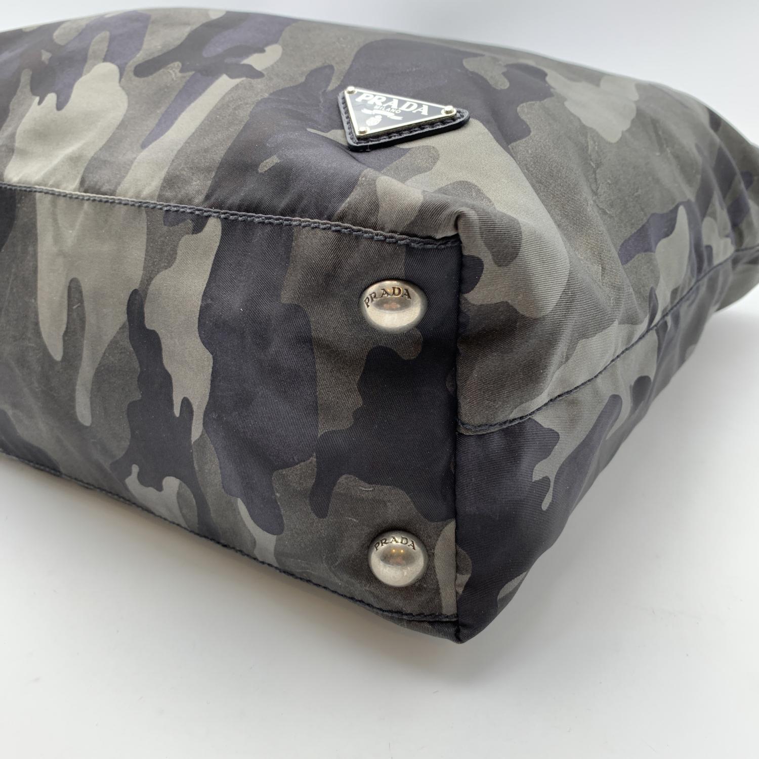 Prada Grey Fumo Nylon Camouflage Large Tote Bag VA0883 1