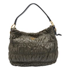 Prada Grey Gaufre Leather Hobo