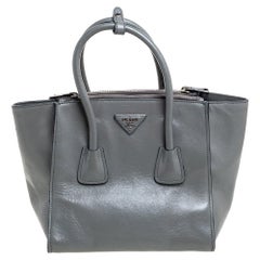 Prada Grey Glace Leather Twin Pocket Tote