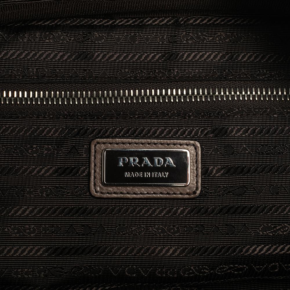 Prada Grey Glace Leather Zippers Bauletto Bag 4