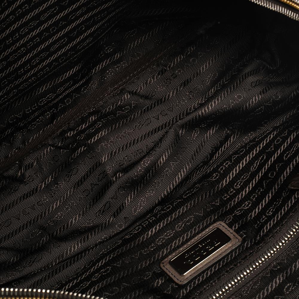 Prada Grey Glace Leather Zippers Bauletto Bag 1