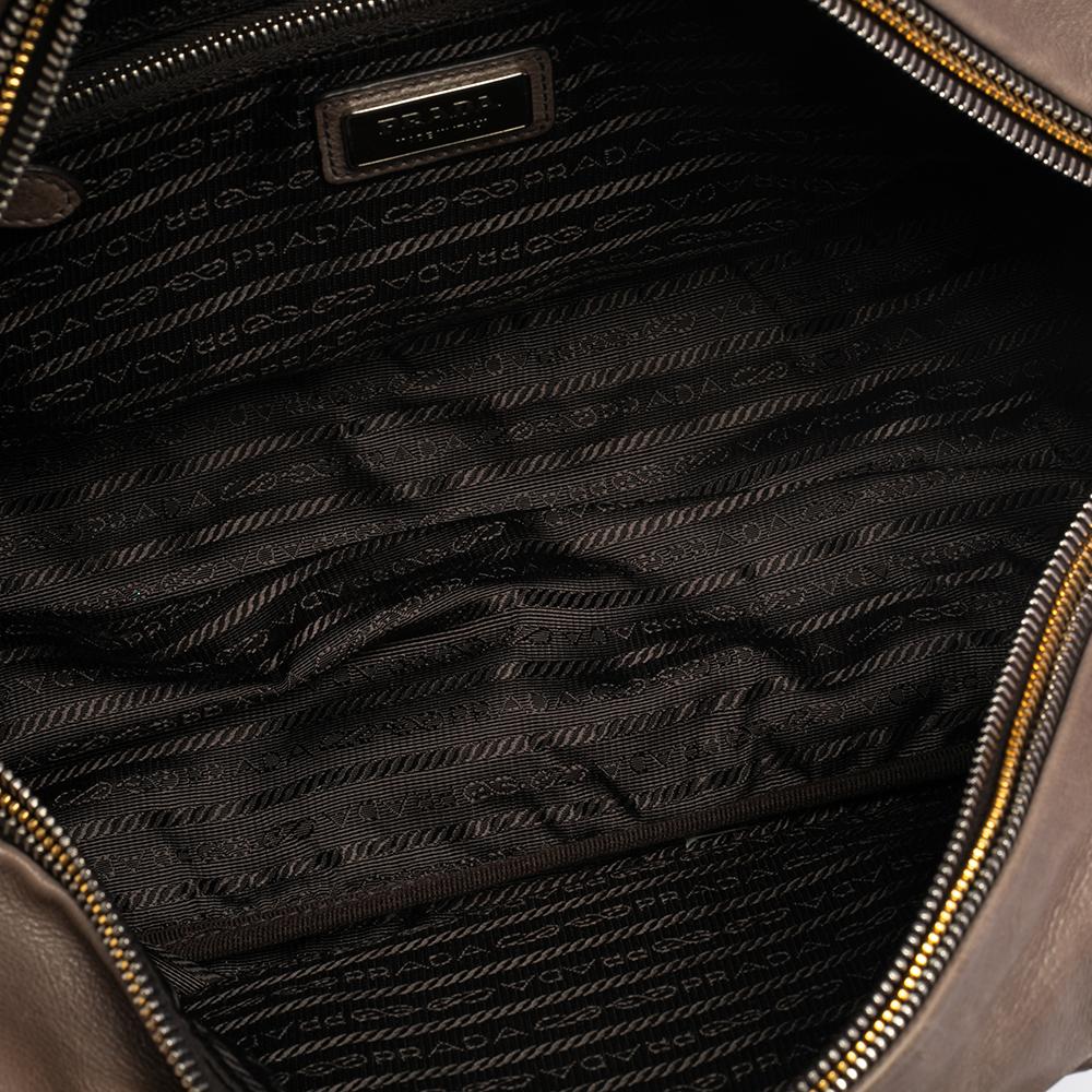 Prada Grey Glace Leather Zippers Bauletto Bag 2