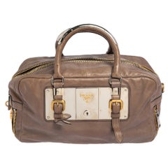 Prada Grey Glace Leather Zippers Bauletto Bag