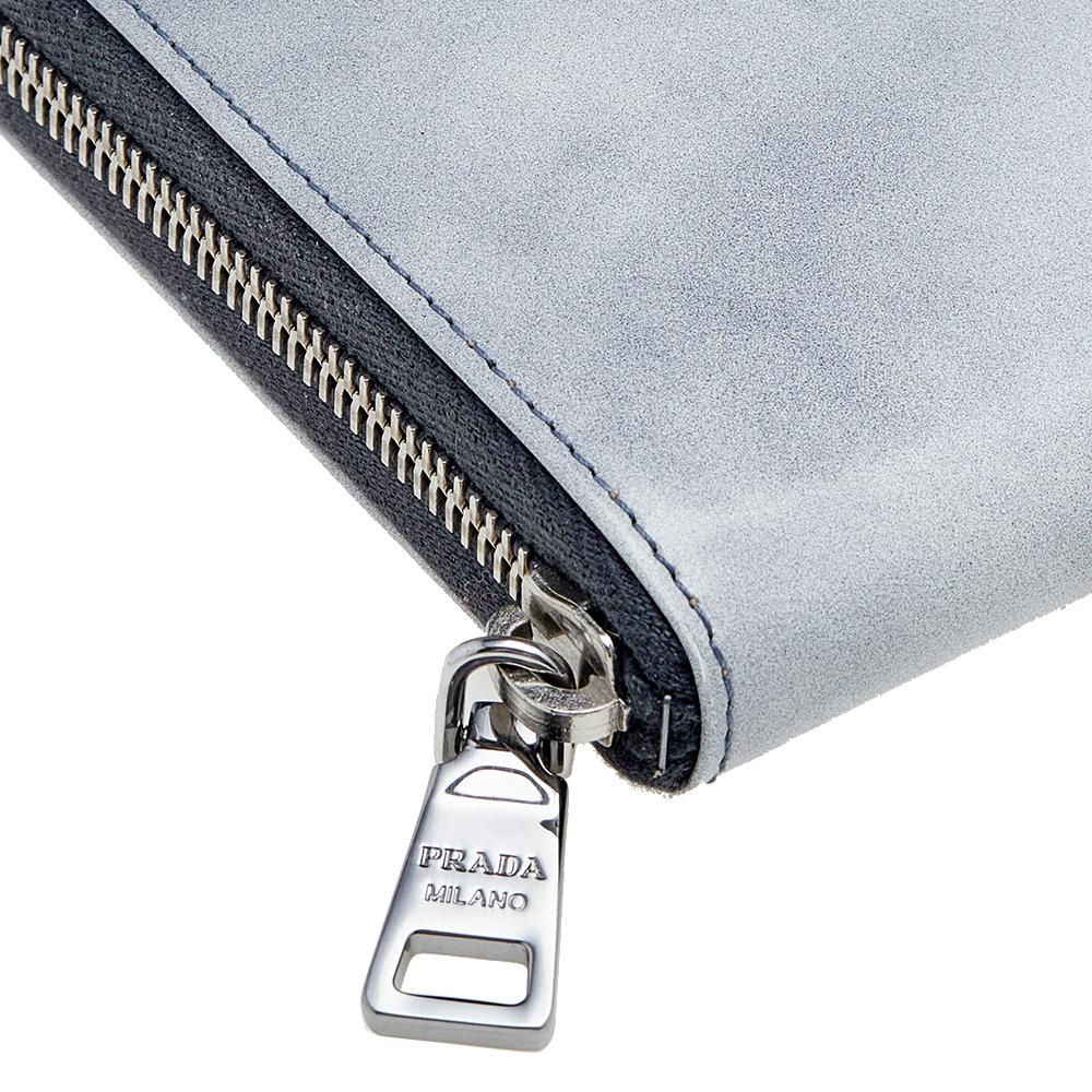 Prada Grey Glossy Leather Zip Around Wallet 2