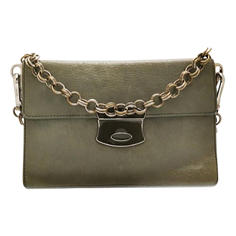 Prada Grey Green Chain Strap Evening Bag