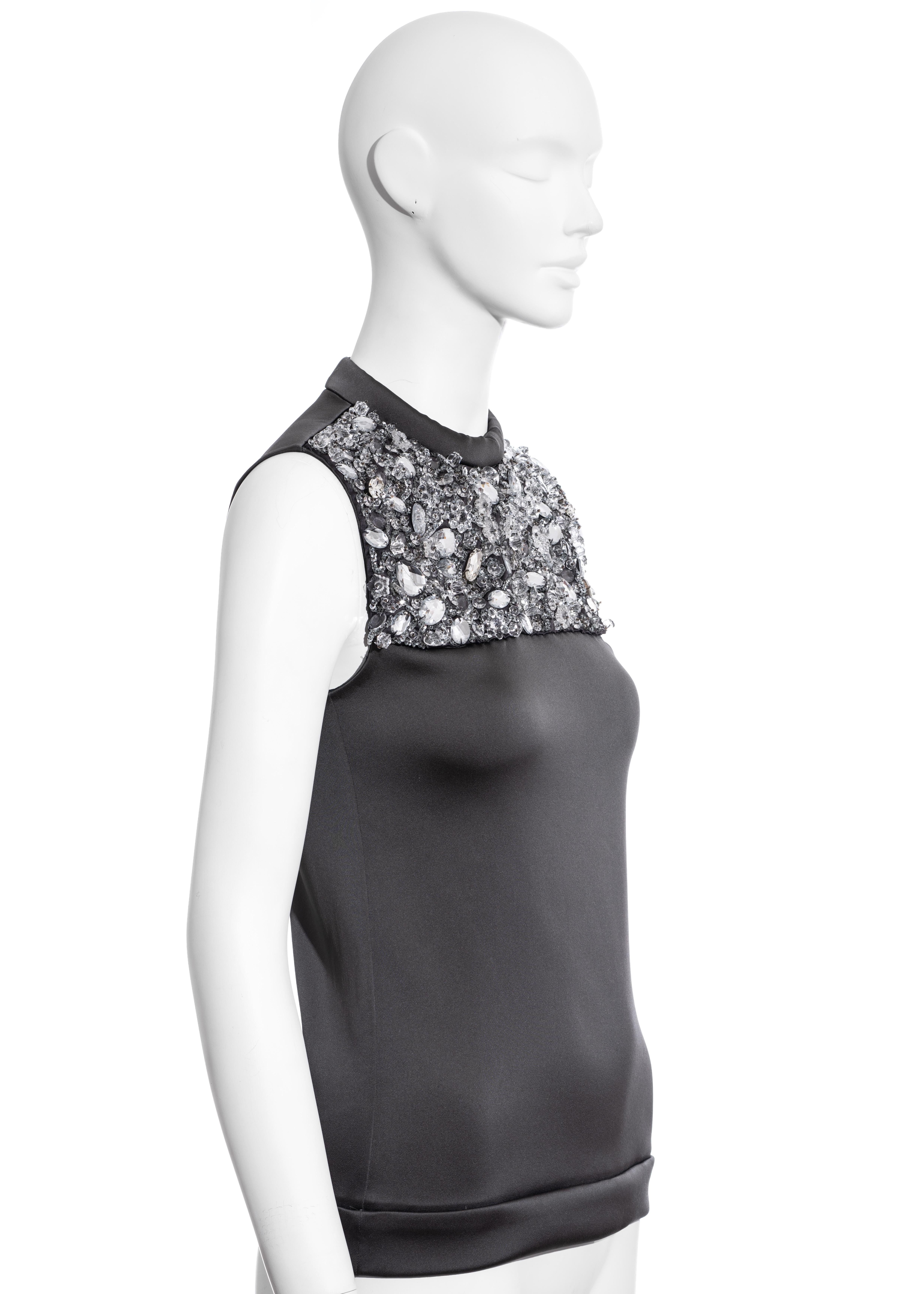 Black Prada grey jersey evening vest with crystal embellishments, ss 2010 For Sale