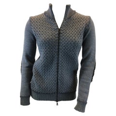 Prada Grey Knit Wool Zip Up Sweater