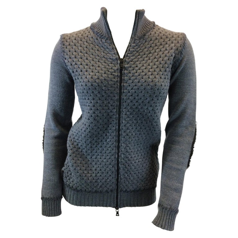 Prada Grey Knit Wool Zip Up Sweater For Sale at 1stDibs