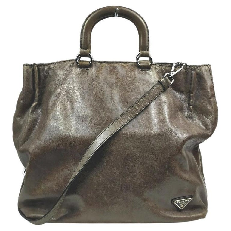 Prada Grey Leather 2way Tote Bag 862332 For Sale at 1stDibs