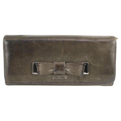 Prada Grey Leather Bow Long Flap Wallet 1216p44