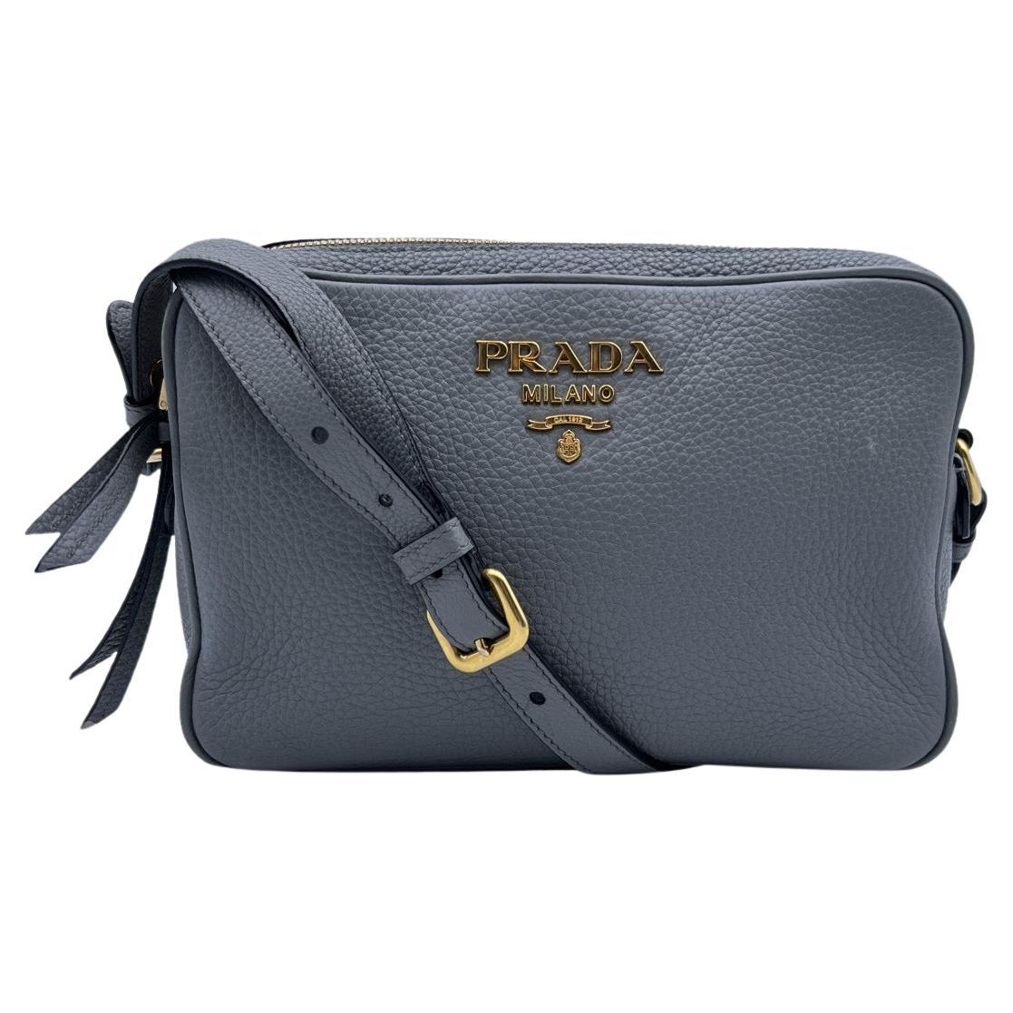 Prada Grey Leather Crossbody Messenger Camera Bag