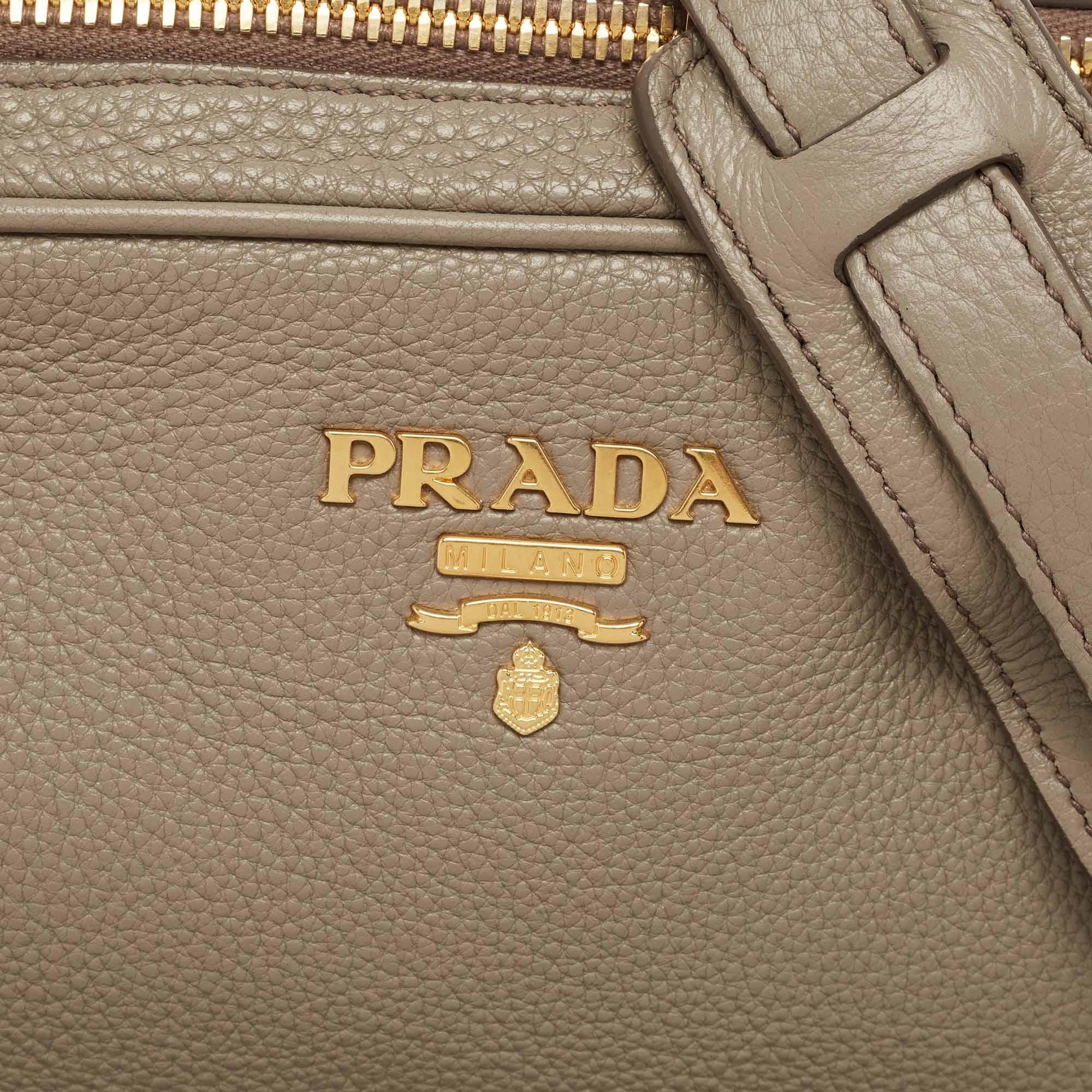 Prada Grey Leather Double Zip Camera Crossbody Bag 11