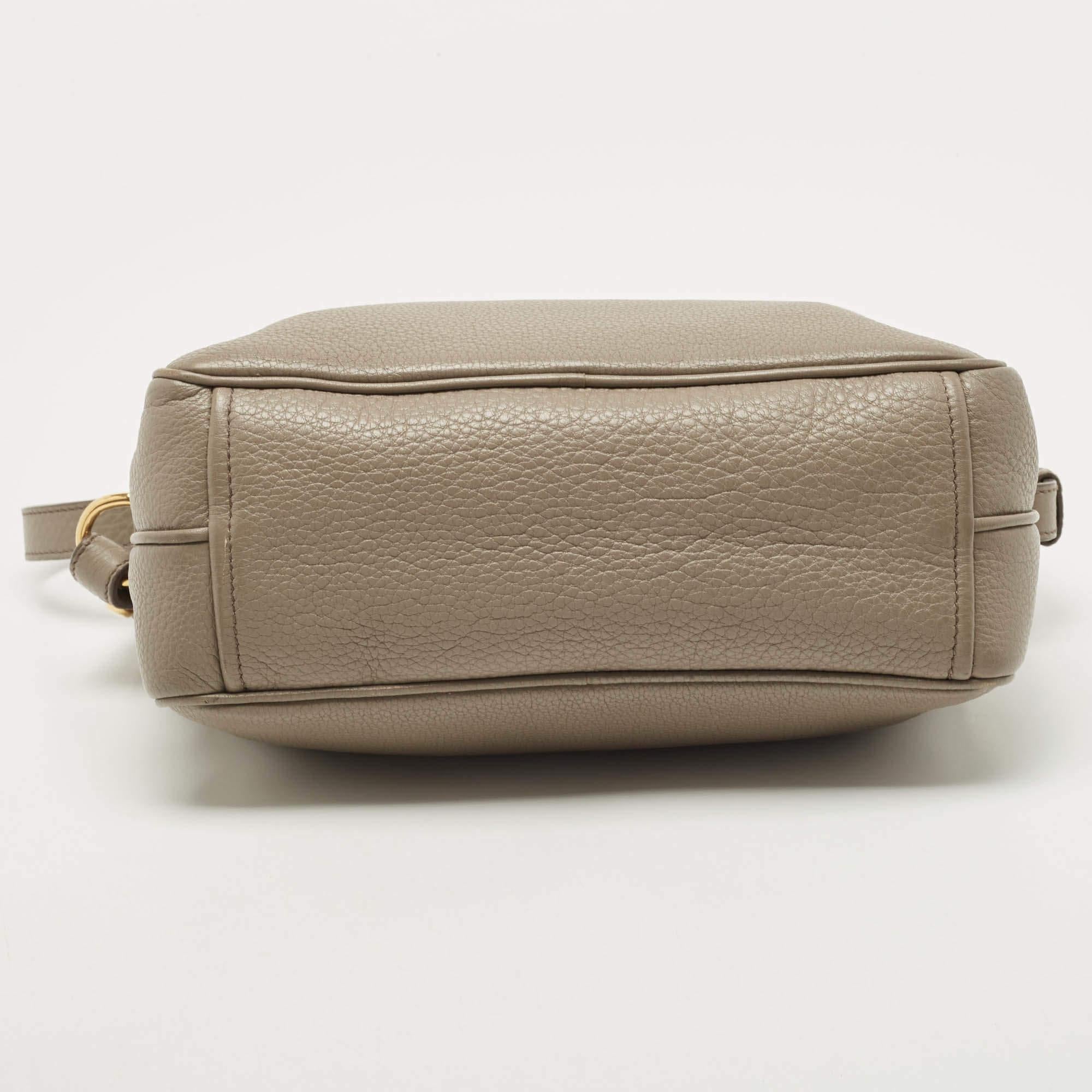 Women's Prada Grey Leather Double Zip Camera Crossbody Bag