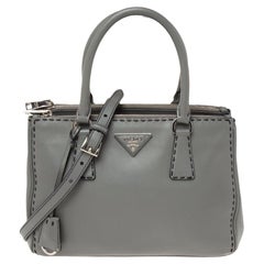 Prada Grey Leather Double Zip Tote