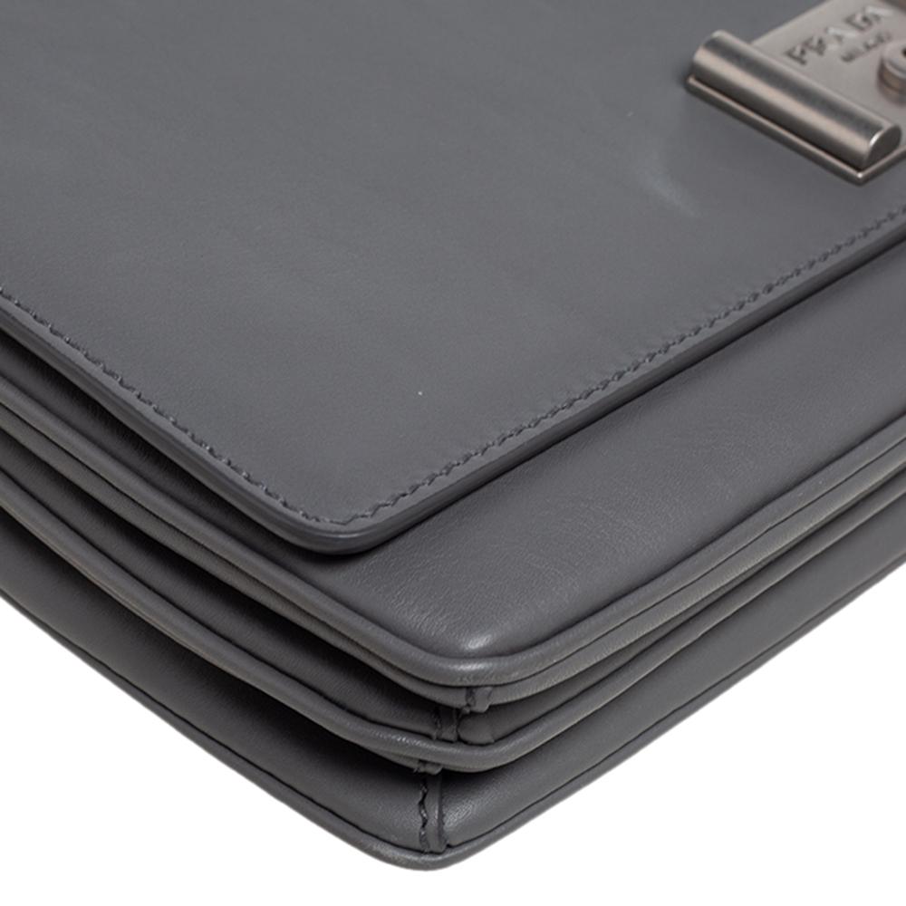 Prada Grey Leather Flap Chain Shoulder Bag 5