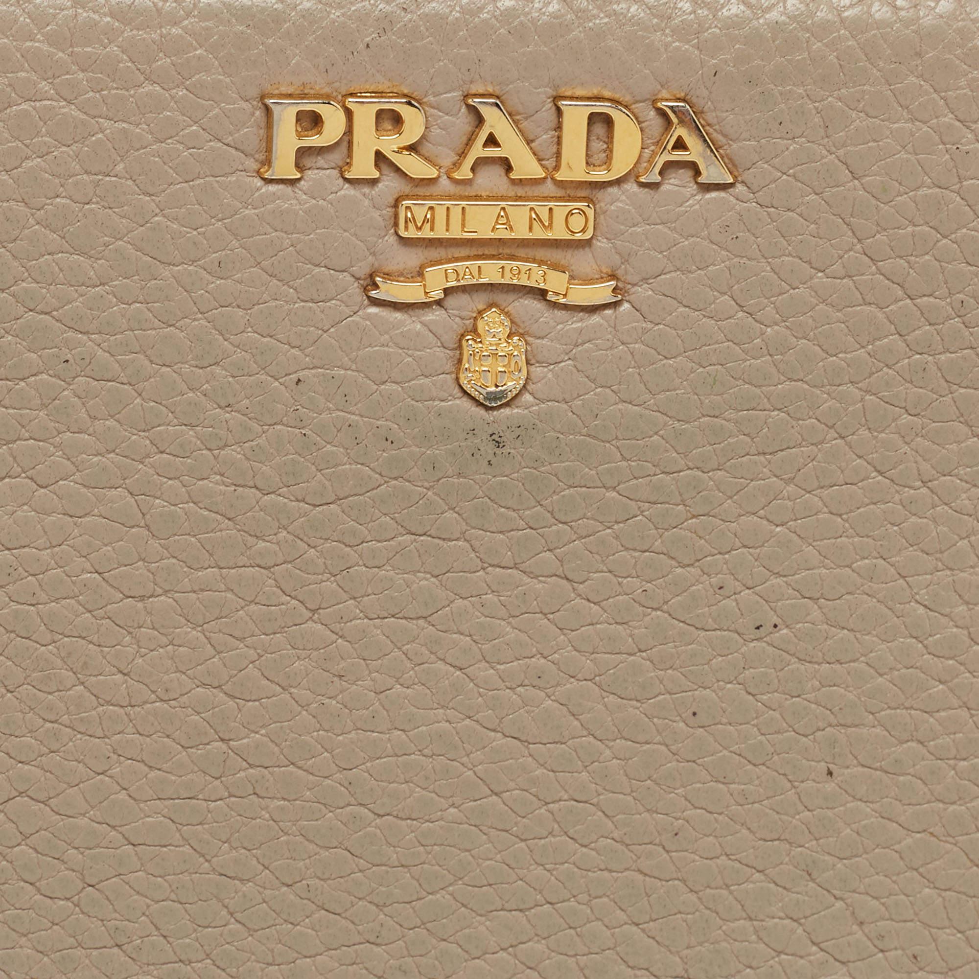 Prada Grey Leather Logo Zip Around Continental Wallet For Sale 1