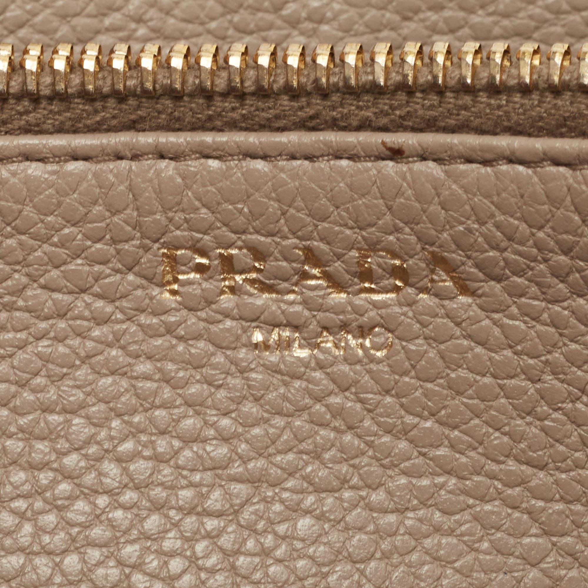 Prada Grey Leather Logo Zip Around Continental Wallet For Sale 3
