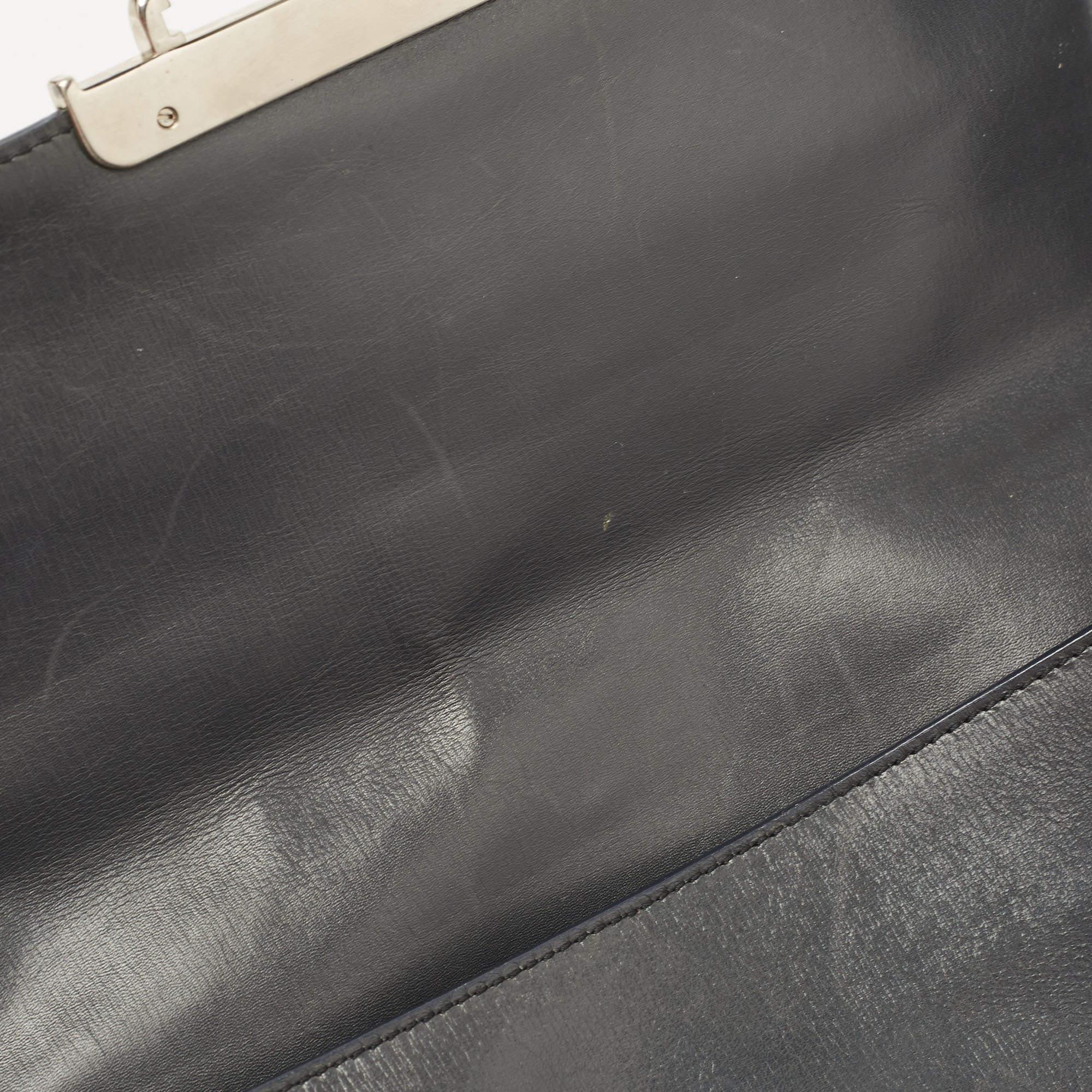 Prada Grey Leather Pushlock Flap Shoulder Bag 7