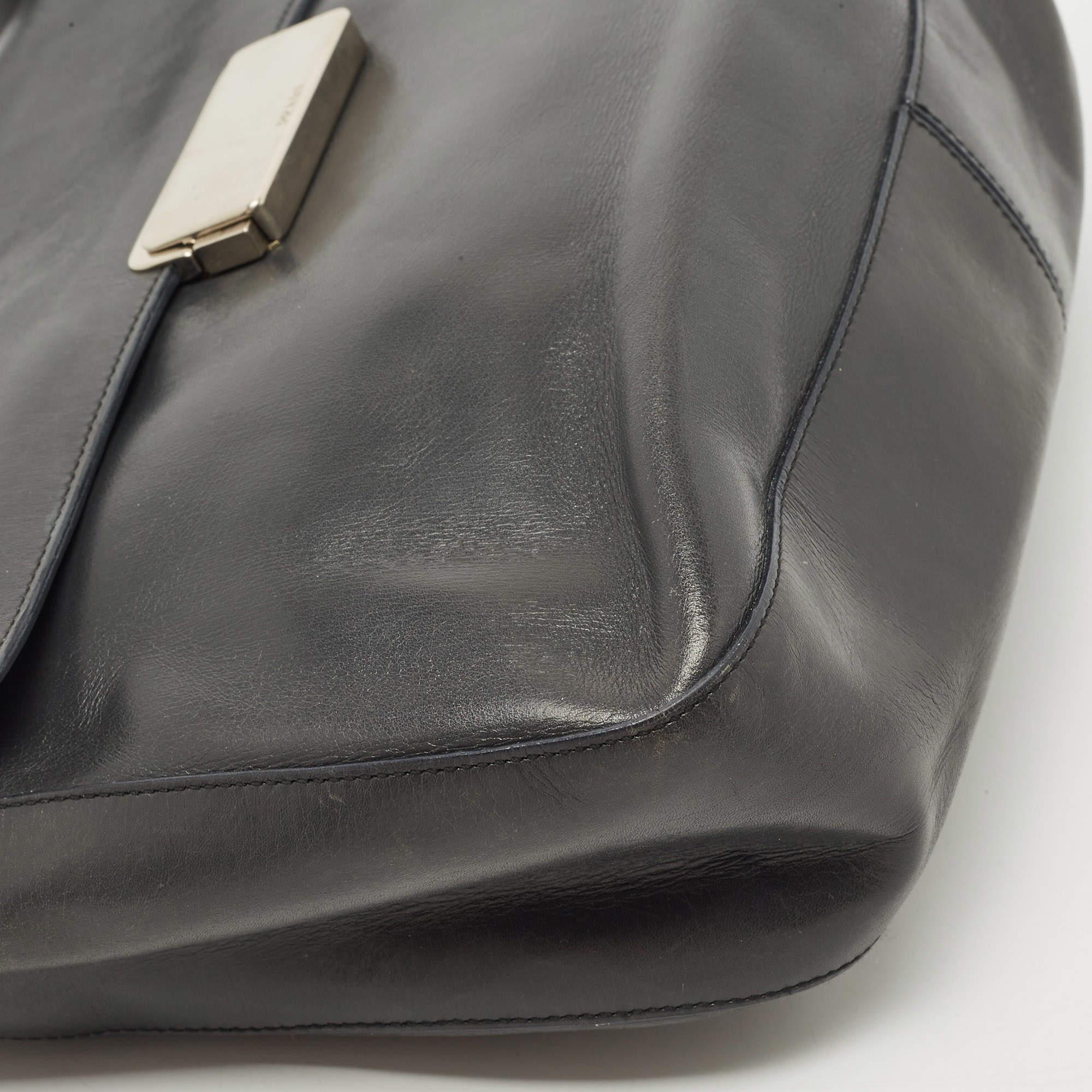 Prada Grey Leather Pushlock Flap Shoulder Bag 1