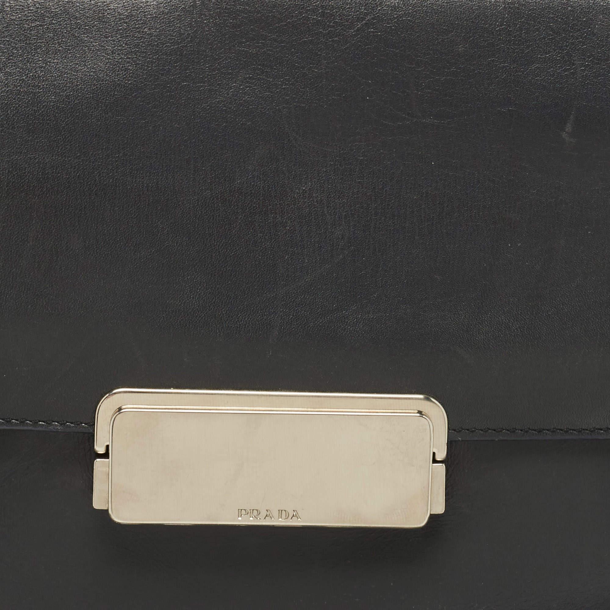 Prada Grey Leather Pushlock Flap Shoulder Bag 3