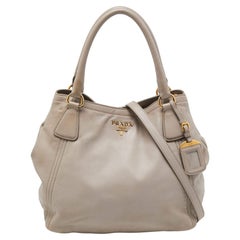 Prada Grey Leather Sacca 2 Manici Bag