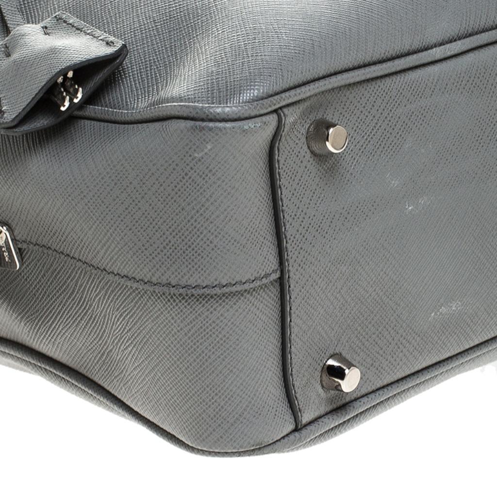 Prada Grey Leather Saffiano Leather Bauletto Satchel 4