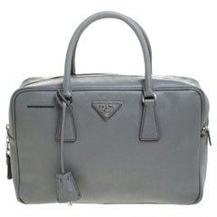 Prada Grey Leather Saffiano Leather Bauletto Satchel